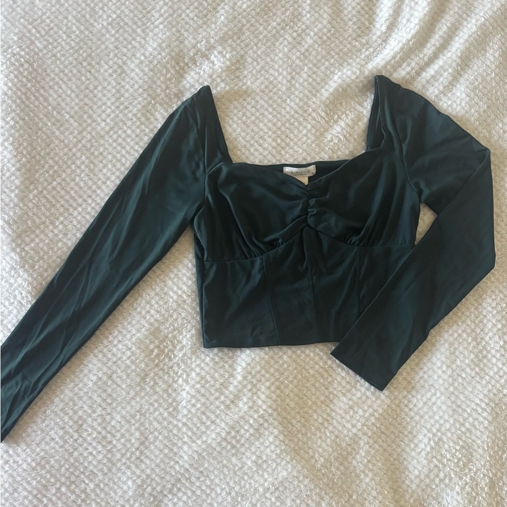 Chic Dark Green Long Sleeve Crop Top